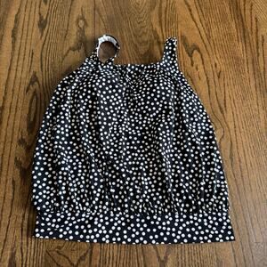 Lands End Womens Black White Polka Dot Tankini Swim Suit Top Size 4P Petite